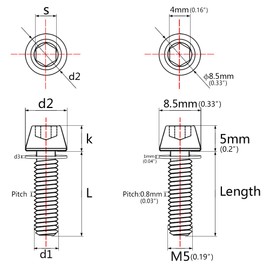 Wanyifa Titanium Ti Allen Hex M5x16 18mm Tapered Head Bolt with Washer Screw for Bicycle Stem Parts Pack of 6 (Normal Titanium, M5x16mm)