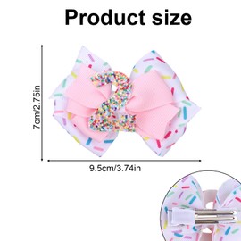 Birthday Hair Bow for Baby Girls, Pink Glitter Confetti Ice Cream Party Cute Hair Accessories Bow Clip Perfect for Toddler 2nd Birthday Party Decorations