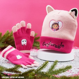 Gabby's Dollhouse Girls Winter Hat and Gloves Set - Gifts for Girls, pink
