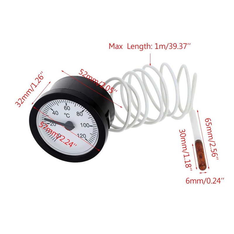 MONOJLY Thermometer Professional Dial Thermometer Capillary Temperature Gauge 0-120℃ water