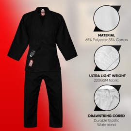 Gospel Karate Uniform for Kids and Adult, Lightweight Karate Gi Student Uniform with Belt for Martial Arts training (Black, 6 (6'2" / 200lbs))
