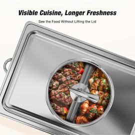WARMOUNTS Chafing Dishes for Buffet w/Glass Window (9QT, 2Pack) - Easy Assembly, Food-Grade Stainless Steel Chafers for Catering with Rolled Edge Design, Foldable Frame, for Party (1/2 Size Food Pan)
