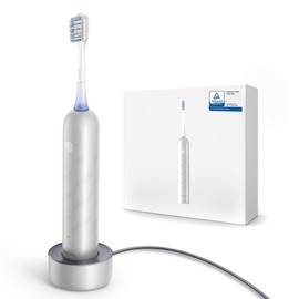 Mova Fresh Pro Electric Toothbrush with App, 3DClean Rechargeable Electric Power Toothbrush for Adults, 2 Brush Heads & Travel Case, 3-in-1 Replacement Brush Head with Holder, Matte Silver