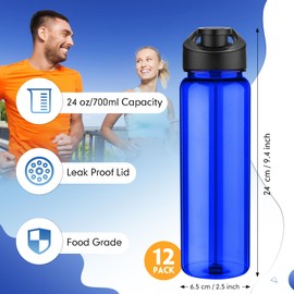 Mimorou 12 Pack Plastic Water Bottles 24 oz Blue Clear Water Bottles Bulk Reusable Sports Water Bottles with Spill Proof Lids for Gym Sports Home Office School
