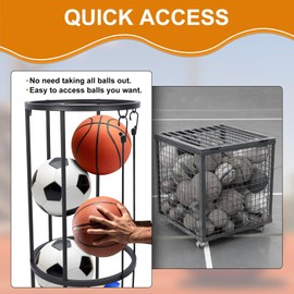 ZEMBSOYA Vertical Ball Storage Rack, Wall-Mounted Garage Sports Equipment Organizer for Basketball, Soccer and Volleyball.
