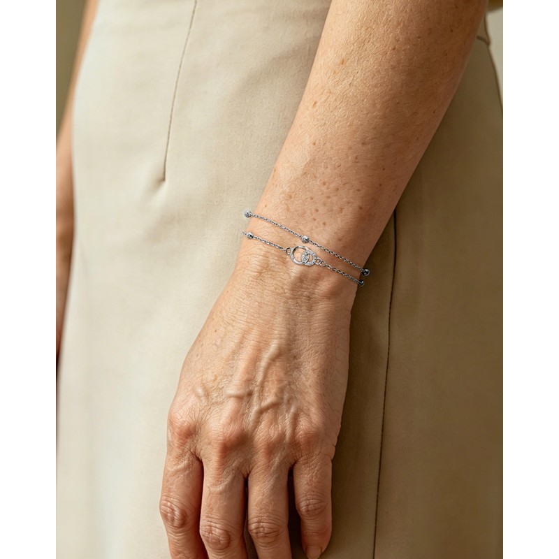 Desnuage Silver Interlocking Double Layer Beaded Bracelet For Women Office