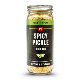 PS Seasoning Spicy Dill Pickle Wing Rub - Hot Chicken Dry Rub with Vinegar, Red Pepper, Dill - Spicy & Tangy Chicken Wing Seasoning Dust for Poultry, Turkey, Fries, Popcorn, & Dips, 5oz