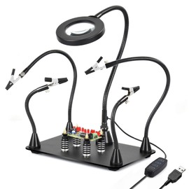 Magnetic Helping Hand, Soldering Helping Hands, PCB Circuit Board Holder with 3X LED Magnifying Lamp, Flexible Metal Arms Heavy Duty Base Electronic Repair Tool (Magnetic with Lamp)
