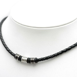 [One] Point Braided Choker Men's KO [Black Silver Fine Leather Magnetic Black Length 45 cm]