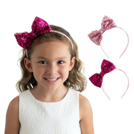 Summer Crystal Sequins Bow Headbands For Girls - Stylish Hair Accessories for Everyday, Birthday and Parties (2Pcs BM, Medium)