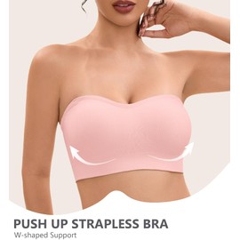 YHGV Strapless Bras for Women-Push-Up Non-Slip Bandeau Bra,Seamless Wirefree Padded Tube Top Convertible Straps Bralette Rose Tan