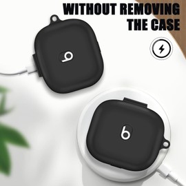 CameCosy Silicone Case Compatible for Beats Powerbeats Pro 2 (2025), Soft Cover with Metal Keyring for Girls Women Boys, Protective Case Shockproof Waterproof Anti-Scratches Anti-dust - Black