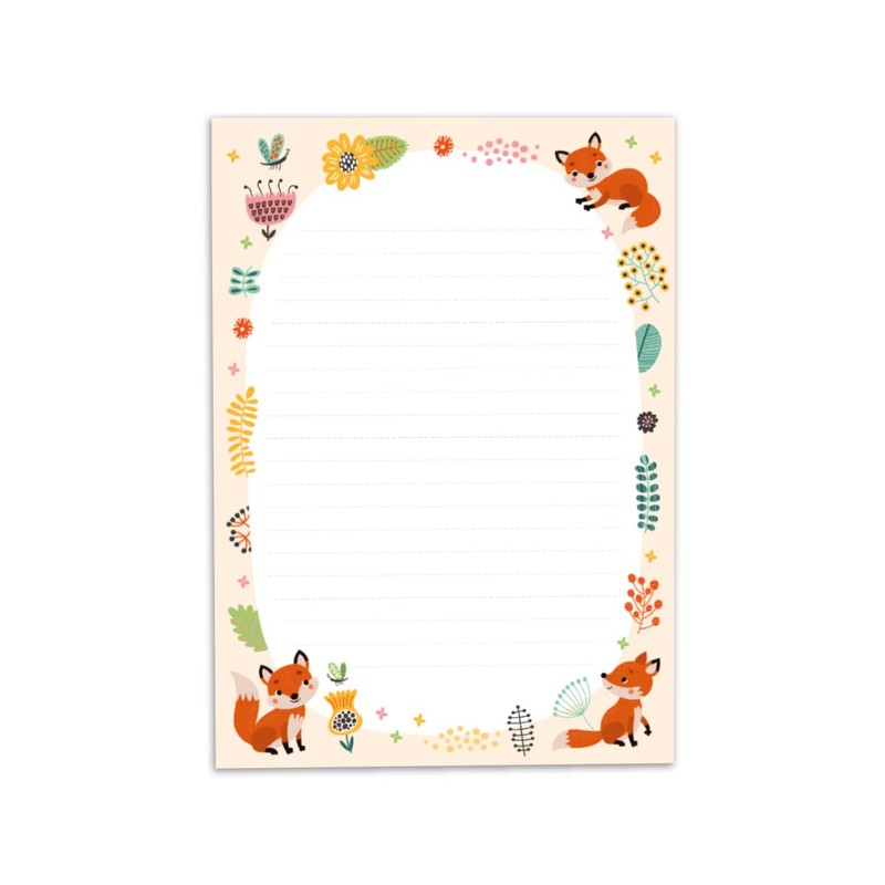 Letter Pad with Envelope for Kids Fox Animals Stationery Set