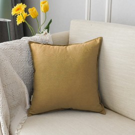 Jeanerlor 24" x 24" Natural Cotton Linen Soft Soild Decorative Square Throw Pillow Covers Green Set Cushion Case for Sofa Bedroom Car 60 x 60cm, Earth Yellow