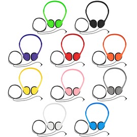 Maeline Bulk On-Ear Headphones with 3.5 mm Headphone Plug - 10 Pack Wholesale Bundle - Multi Color