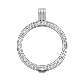 Quiges 90 cm Stainless Steel Necklace Set with Pendant and 33 mm Large Iridescent Shell Coin, Crystal Shell Crystal, Cubic Zirconia