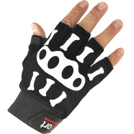 SGHFREV Half Finger Skull Gloves Fingerless Fingerless Skeleton Bone Gloves, black white red black white red red rider