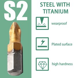 BokWin 10Pcs PH2 Anti Slip Screwdriver Bit Set,1/4 Inch Hex 25mm Length Titanium Magnetic Drill Bits Set for Electric Screwdriver Impact Drill