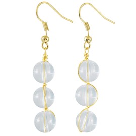 Nupuyai Stone Drop Earrings for Women, Wire Wrapped Triple Ball Beaded Dangle Hook Earrings for Ladies, Rock Quartz