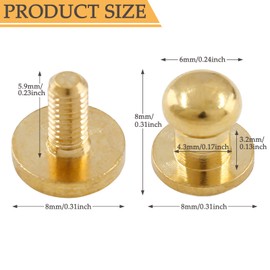 Moicstiy 15Set 6mm Round Head Button Studs Solid Brass Button Stud Screw Leather Button Rivets for Bag, Belt, Craft, DIY Decoration