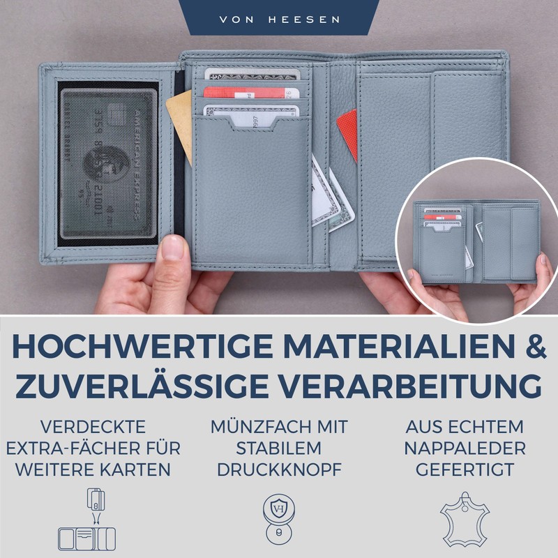 VON HEESEN Men's Leather Wallet with RFID Protection - Genuine