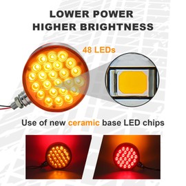 NeaLia 4" Round Pedestal Fender Lights, 48 LED Double Face Turn Signal Light for Semi Truck Trailer Towing, 2PCS Amber Red Marker Tail Light for Tractor RV Brake Running Turning