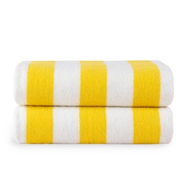 LANE LINEN Oversized Beach Towel, 2 Pack 100% Cotton Pool Towel, Cabana Striped Large Beach Towels Oversized, Soft & Absorbent Swim Towels for Adults (36" x 72”) Hotel Pool Towels - Yellow