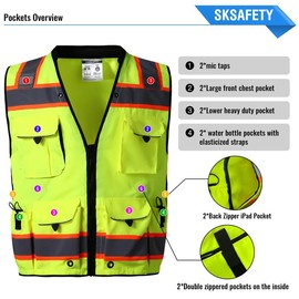 SKSAFETY 12 Pockets Professional level Safety Vest, Class 2 High Visibility Vest, ANSI/ISEA