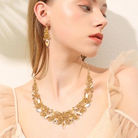 EVER FAITH Austrian Crystal Statement Jewellery Sets, Rhinestone Costume Prom Marquise Flower Leaf Necklace and Earrings Set for Women, Crystal