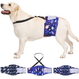 Avont 3pcs. Pañales Lavables para Perro Macho, Male Dog Belly Band with Suspenders Detachable Shoulder Strap Correa Ajustable (M, Astro)