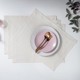 D'Moksha Homes Linen Placemats Set of 4 - Faux Linen Ivory Placemats 14 x 19 Inch - Wrinkle Resistant, Machine Washable Cloth Placemats - 100% Recycled Fabric