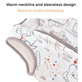 Chilsuessy Baby Sleeping Bag, 2.5 Tog Winter Sleeping Bag, Pure Cotton, Winter Pyjamas, Sleeveless, 70-130 cm, for Newborns and Children, Happy Zoo, 90 cm, Baby Height 85-95 cm