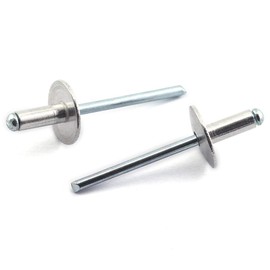 HJ Garden 60pcs 3/16 x 1/2 Inch (4.8x12mm) Large Flange Aluminum Blind Rivet Self-Plugging Open End Decorating Fastener Nails Pop Rivets Core Pulling Rivets Grip Pange 2/11-1/4 Inch (4.7-6.3mm)