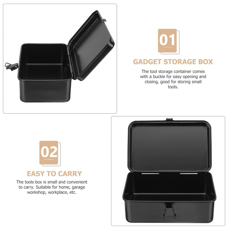 DOITOOL Black Metal Tool Box Multifunction Iron Portable Tool Box