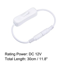 sourcing map DC 12V Inline Rocker On/Off Switch with 5.5 x 2.1mm DC Jack Male to Female Power Cable for LED Strip Light CCTV Camera White