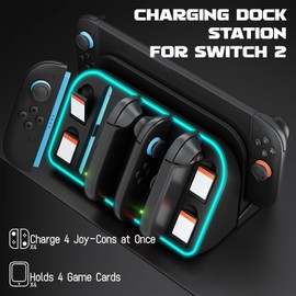 Switch 2 Wall Stand/RGB Lighted World Mount / 4 Joy-Con with Charging Slots / 4 Game Card Storage/Black