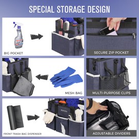 SCAVATA Wearable Caddy Bag, Cleaning Supplies Organizer With Handle & Shoulder Straps for Housekeepers, Under Sink & Car Tool Organizers With 4 Foldable Divider (NavyBlue)