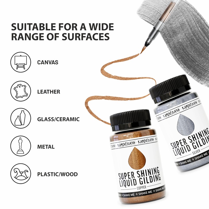KAMENSKAYA Liquid White Gold Leaf Paint: Alcohol Based Fast Drying