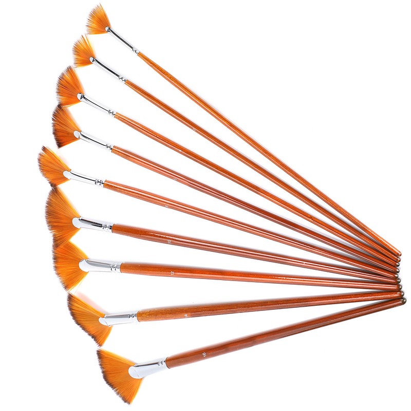 9Pcs Painting Brush Set Nylon Wool Fan shaped Watercolor Acrylic