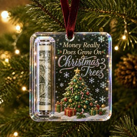 Christmas Cash Gift Ornament – Crystal-Clear Holographic Cash Holder Ornament, Hanging Money Keepsake for Christmas Tree, Surprise for Kids, Grandchildren, Family & Friends，Tree