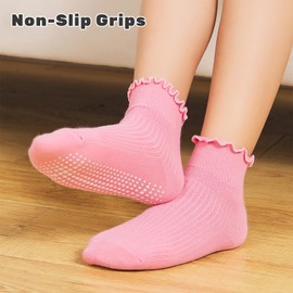 ANYANIME 6 Pairs Toddler Ruffle Socks for Girls Baby Grip Socks Non Slip Socks Cute Grippy Frilly Socks