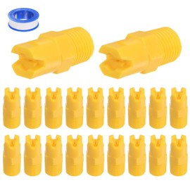 M METERXITY 20-Pack PP Flat Fan Sprayer Tip, 1/4BSPT Male Thread 110 Degree 0.9mm Orifice Dia. Plastic Spray Nozzle Tips W Sealing Tape for Cooling/Spraying/Cleaning/Garden/Industrial [Yellow]