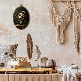 shiviody Vintage Floral Canvas Wall Art Decor, Retro Dark Moody Flower Wall Art, Antique Flower Botanical Still Life Oval Hanging Frame Prints Decorations for Living Room Bedroom Kitchen 8.6"x11.4"