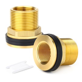 GASHER Pack of 2 Brass 1 Inch Female 1-1/4 Inch Male BSP Bulkhead Tank Connector Adapter Fitting with Rubber Ring