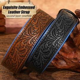 JKEEMI Kids Cowboy Cowgirl Belt, Boys Girls Western Bull Horse Eagle Buckle Embossed Genuine Leather Belt