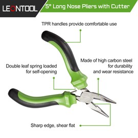 LEONTOOL 5 Inch Long Nose Pliers with Cutter Chain Nose Pliers Smooth Jaws Jewelry Making Pliers Handcraft Beading Repair Tool Mini Professional Handcraft Tools for Jewelry Making Crafting