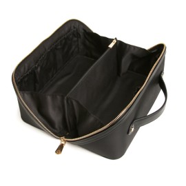 Alice Wheeler LTC Luxury Train Case, Black Leather with Gold Zipper, Travel Cosmetic Bag