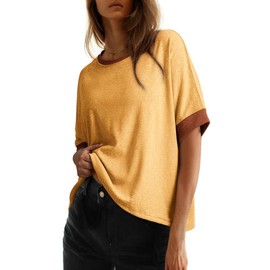 Dokotoo Women's Tops for Women 2025 Loose Oversized Basic Tee Comfortable Soft Fabric Flattering Fit - Womenswear:_Jurassic Gold_2XL