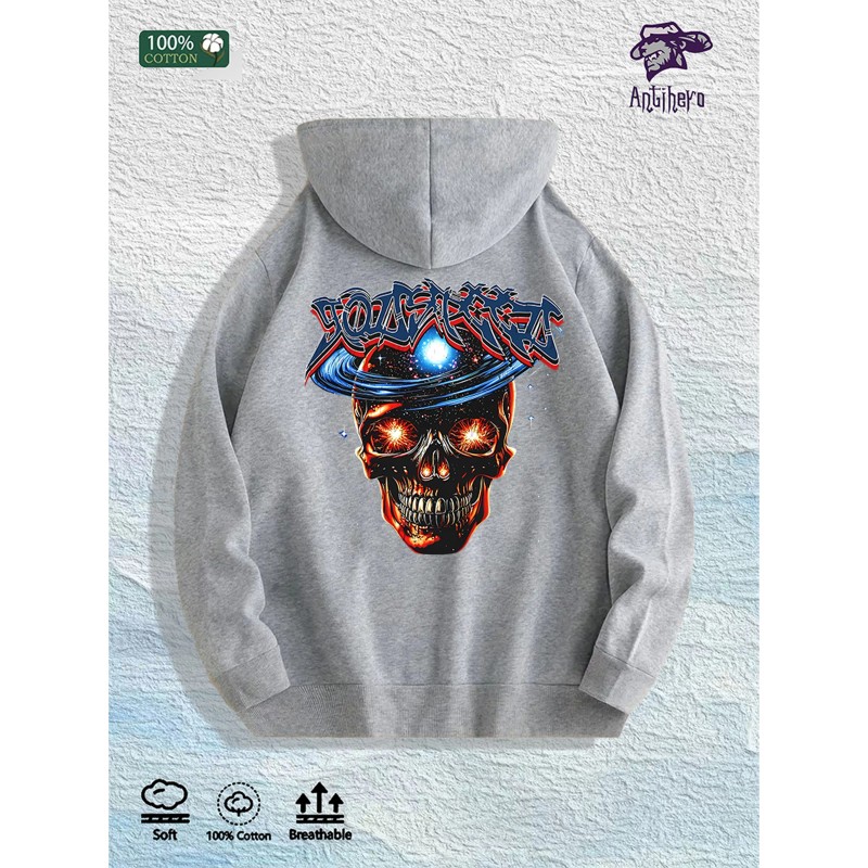 Cosmic Skull Graphic Hoodie 100% Cotton US Warehouse 7 ColorsColor: