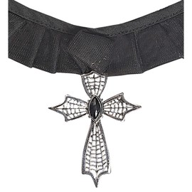 Gothic Cross Choker withBlack Gem Accessory for Fancy Dress